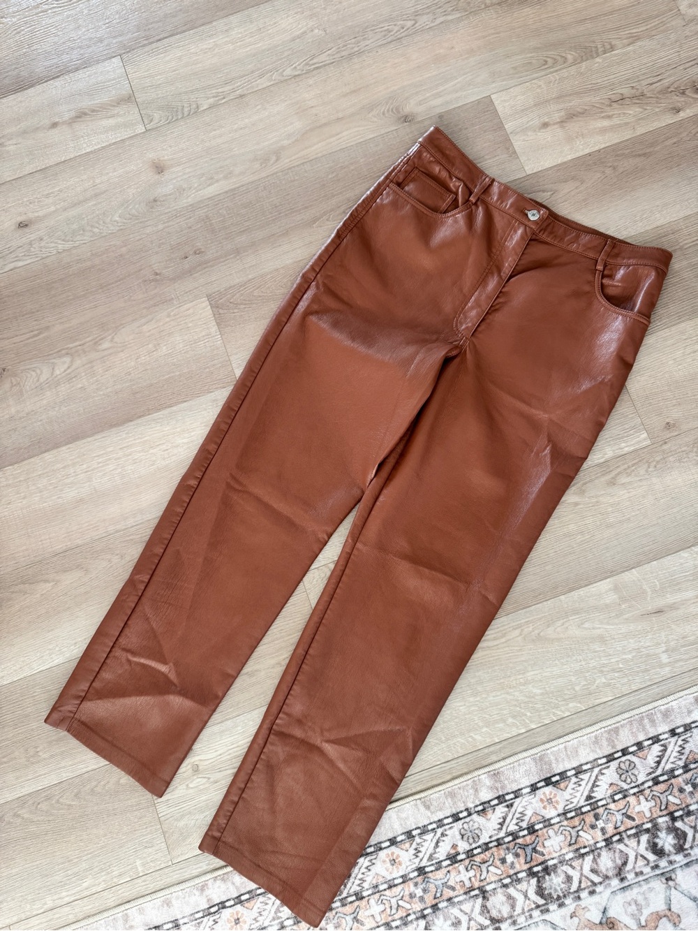 Aritzia Wilfred The Melina Vegan Leather Pants Cognac Brown Size 14